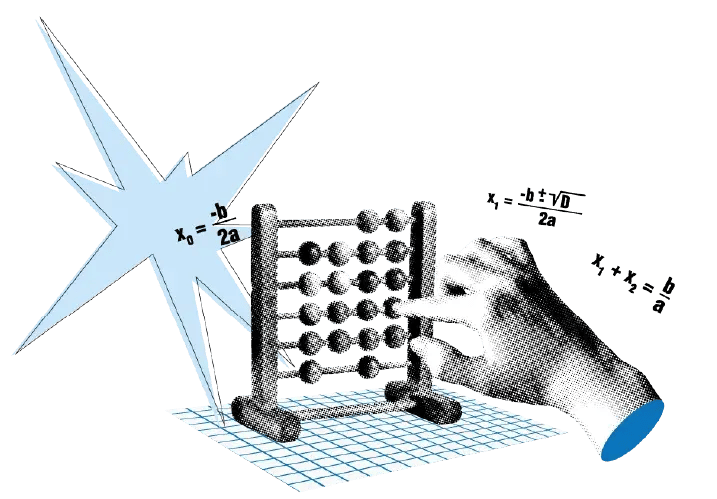 Ein alter Taschenrechner wird von einer Hand bedient und dabei stehen Rechnungen.