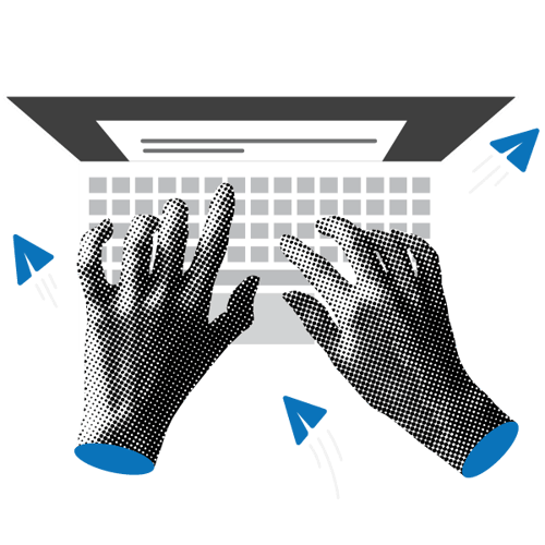 Zwei Hände tippen auf einer Laptop Tastatur