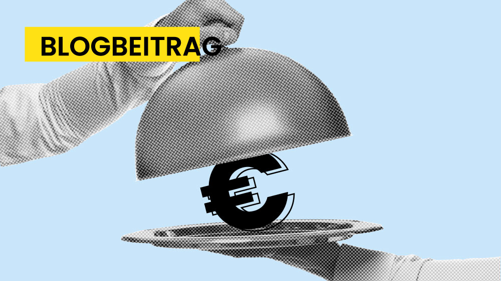 Eurozeichen auf einem Servierteller mit Haube als Symbol für den Deckungsbeitrag.