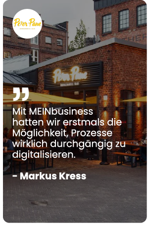Ein Bild von einem Peter Pane Restaurant und einem Zitat von Markus Kress